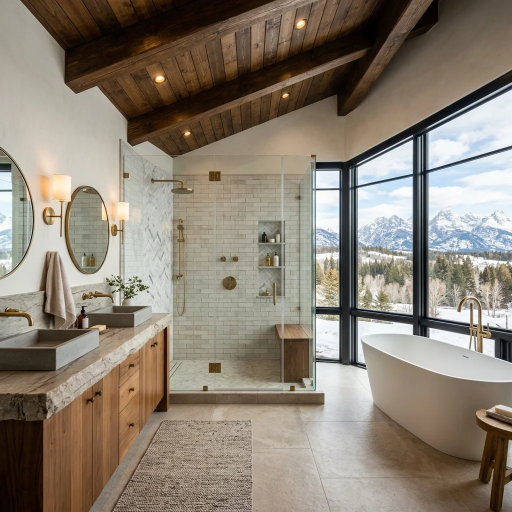Luxury bathroom remodel with custom tile in Whitefish Montana