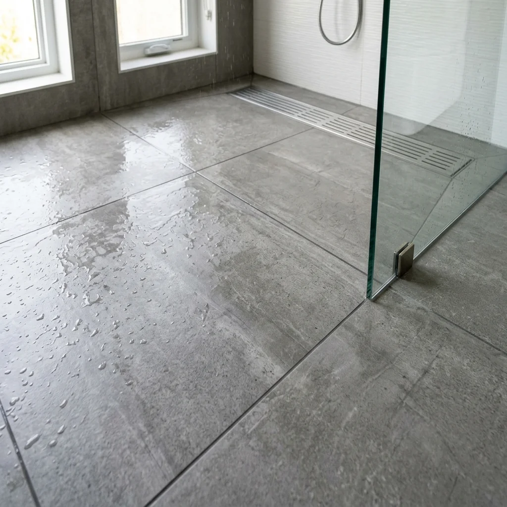 Curbless barrier-free shower installation in Whitefish Montana